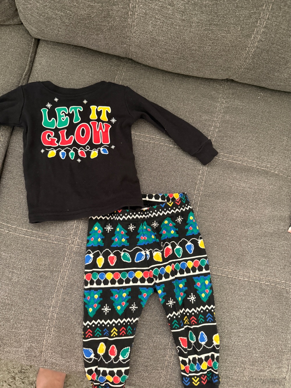 Place Black Kids Pajama Set with Multicolor Holiday Lights